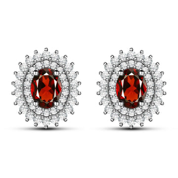 Dazzling Dianna Style Natural Oval Red Garnet Sterling Silver Stud Earrings